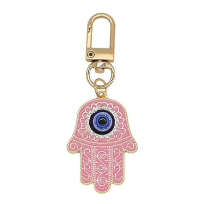 Evil Eye Keychain Hamsa Hand keychain Protection Charm for Men Women Car Key Ring Bag Purse Accessories - color: Gold Pink