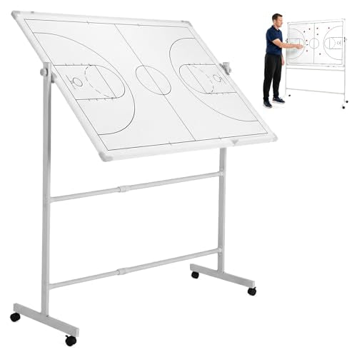 Double-Sided Soccer Coaching Board Height Adjustable Dry Erase Whiteboard with Wheels 360 Degree Reversible Soccer Tactics Board with Magnets Pen & Eraser for Teaching Training - color: Basketball