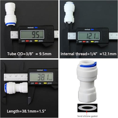 1/4"x3/8" Push Quick Connector, 5 Pcs Plastic RO Water Fitting | Plastic quick connector for RO and beverage systems. Fits 3/8" hose (1/4" thread size, NOT 9/16"). Leak-proof design. - style: 1/4" Female Thread to 3/8" Quick-Connect Straight