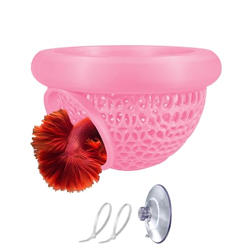 Floating Betta Hammock, Multi-Functional Fish Tank Decor, Betta Hideout with Suction Cup, Feeding Vessels for Pets, Aquarium Plant Holder, Betta Fish Tank Accessories (Pink, Medium) - color: Pink, size: Medium