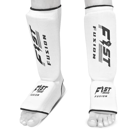 Muay Thai Shin in Step, Kickboxing MMA Boxing Training Elasticated Breathable Leg Foot Guard Socks Pair - color: White, size: X-Large