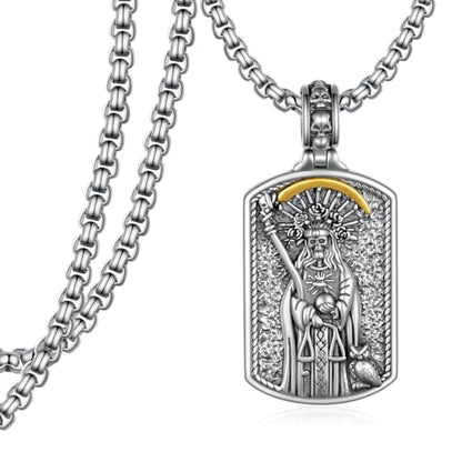 Western Catus/Knights Templar/St Michael/Santa Muerte/Praying Hand/Spartan/Virgin Mary/Tetragrammaton/Wrestlers/Allah Necklace Sterling Silver Dog Tag Necklace Christian Jewelry Gifts for Men - style: Santa Muerte