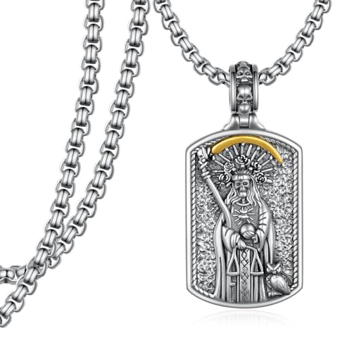 Western Catus/Knights Templar/St Michael/Santa Muerte/Praying Hand/Spartan/Virgin Mary/Tetragrammaton/Wrestlers/Allah Necklace Sterling Silver Dog Tag Necklace Christian Jewelry Gifts for Men - style: Santa Muerte
