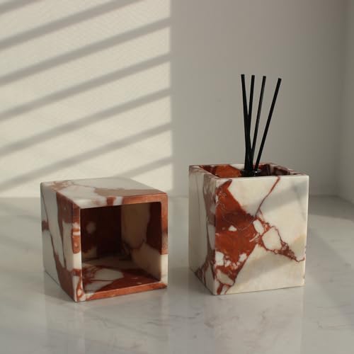 Calacatta Red Marble Toothbrush Holders for Bathroom, Natural Marble Makeup Brush Holder Countertop Organizer - color: Calacatta Red