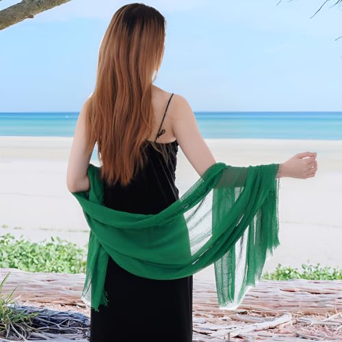 Nydotd Women Summer Cotton Linen Scarf Crinkle Long Beach Shawl Wrap hijab with Fringe - color: Green