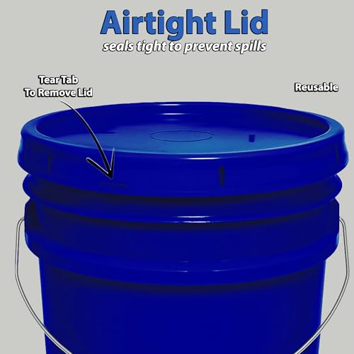 5-Gallon Bucket with Airtight Lid – Made in USA, Food Grade BPA Free Plastic, Heavy Duty Multi-Use, Metal Handle with Grip, Stackable Storage – Fina Blue, 3 Pack - color: Fina Blue, size: 3
