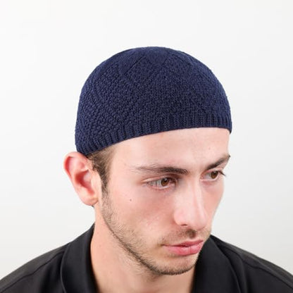 Muslim Kufi Hats for Men, Velvet Crochet Islamic Prayer Cap, Stretchable, Breathable Knit Skull Beanie,Standard Size - color: Oltu- Mix 1