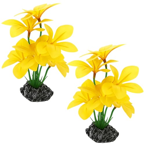 Silk Plants for Fish Tank, 2 Silk Aquarium Plants for Betta Fish, Compact 2x3x6 Inch Design with Realistic Stone Base, Functional Resting Spots for Small Tanks and Reptile Habitats