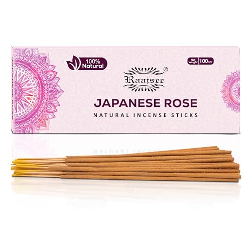 Raajsee Japanese Rose Incense Sticks 100 Gm Pack-100% Pure Organic Natural Hand Rolled Free from Chemicals-for Church,Aromatherapy,Relaxation,Meditation & Sensual Therapy - color: Rose