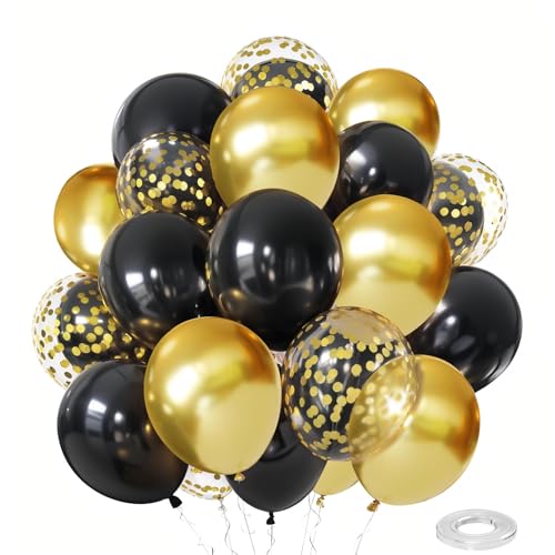 Zesliwy Black and Gold Confetti Balloons,50pcs 12In,Latex,Party Decor - color: Black Gold