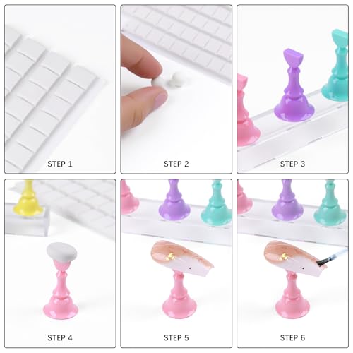 JUSTOTRY 2 Sets Nail Painting Stand With Reusable Adhesive Putty Acrylic Nail Holder For Press On Nails Display Tools Kit Accessories Home DIY Salon - color: 2 Colorful With 30pcs Clay