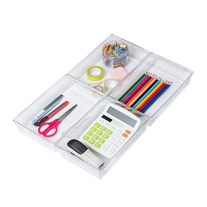 Clear Plastic Drawer Organizer Tray for Vanity Cabinet (9"×6"×2" Set of 4) For Office Bathroom Makeup Drawers - size: 9 in x 6 in x 2 in