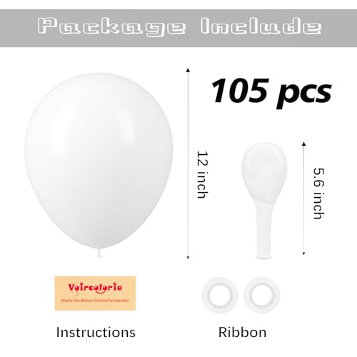 Voircoloria 105pcs White Party Latex Balloons, 12inch - color: 03 White, size: 12 inch - 105pcs