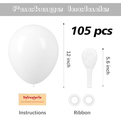 Voircoloria 105pcs White Party Latex Balloons, 12inch - color: 03 White, size: 12 inch - 105pcs