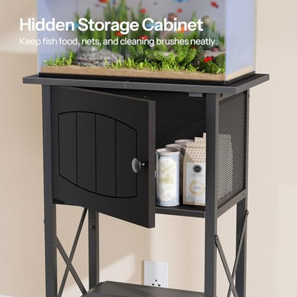 HOOBRO 10 Gallon Aquarium Stand, Fish Tank Stand with Cabinet Storage, Reptile Turtle Tank Stand with Metal Frame, 20.5" L x 11" W , 220 LBS Capacity, Black BB28FT01 - color: Black