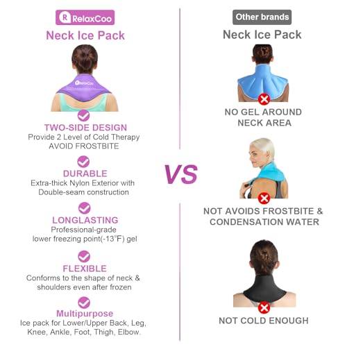 RelaxCoo Neck Ice Pack Wrap, Reusable Gel Ice Pack for Neck Shoulders, Cold Compress Therapy for Pain Relief, Injuries, Swelling, Bruises, Sprains, Inflammation and Cervical Surgery Recovery Purple - style: Purple-1 Pack