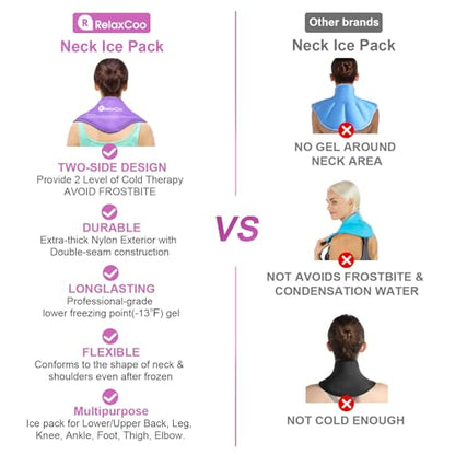 RelaxCoo Neck Ice Pack Wrap, Reusable Gel Ice Pack for Neck Shoulders, Cold Compress Therapy for Pain Relief, Injuries, Swelling, Bruises, Sprains, Inflammation and Cervical Surgery Recovery Purple - style: Purple-1 Pack