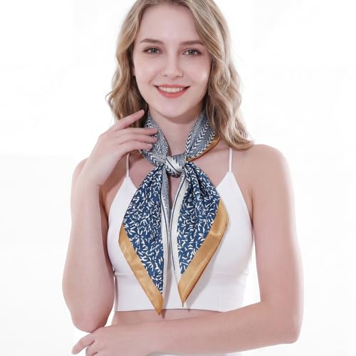 RIIQIICHY Head Scarf for Women Like Silk Satin Scarf for Hair Wrapping at Night Bandana Square Scarf for Sleeping 35 Inch - color: Dusty Blue Stripe