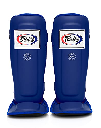 Fairtex SP3 Lightweight Shin Guards, Muay Thai MMA Avoid Shin Splints Gear | Featherweight synthetic shell with high-density padding. Articulated lower-leg armor enhances mobility and leg protection - color: Blue, size: X-Large