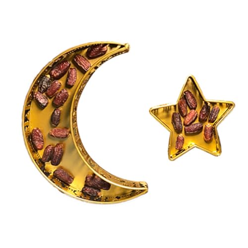 KYMY Ramadan Eid Mubarak Dessert Tray, Metal Crescent Moon Mosque Serving Platter, Islamic Muslim Arabic Dessert Snacks Sweets Centerpiece Tray for Ramadan Eid Home Party Supplies Decorations