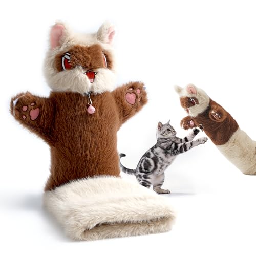 Cat Wrestling Glove, 22 inch Cat Puppet Wrestler with 3 Catnip Pouches & 3 Layer Resistant Protection, Interactive Cat Toy with Removable Bell for Boredom Relief & Mental Stimulation, Raccoon - color: Raccoon