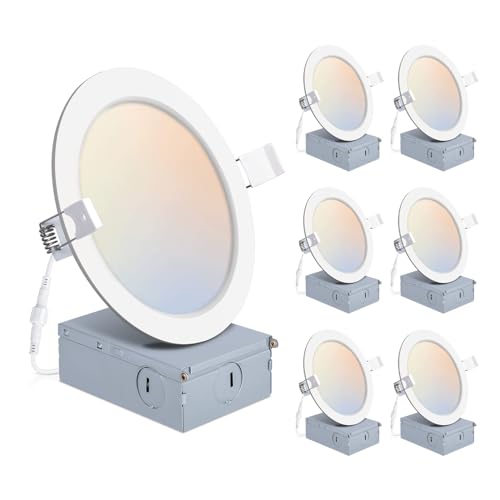 POWERASIA 6 Pack 6 Inch LED Recessed Lighting, 5CCT Canless Wafer, White - color: 6P-5CCT-WH, size: 6INCH