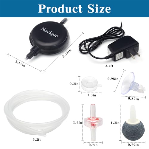 Nano Ultra Quiet Aquarium Air Pump 1.5W Mini Oxygen Aerator with Accessories for 1-15 Gallon Fish Tank Super Silent Black