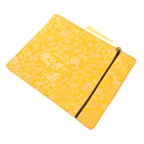 Buddhist Scriptures Bag Embroidered Silk Pouch for Books Jewelry Storage Small Organizer for Bible Quran and Accessories for Weddings and Ceremonies - color: Yellow