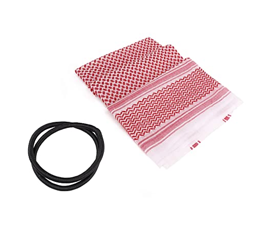 PURFUN Men's Large Arab Shemagh Headscarf Muslim Headcover Shawl Keffiyeh Arabic Scarf - color: Red Scarf+agal