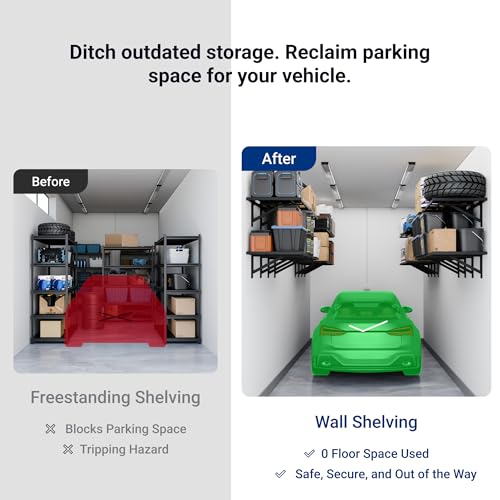 FLEXIMOUNTS 2x6ft Heavy Duty Garage Storage Shelving, 1600lbs Total Weight Capacity, 2 Pack Wall Organization System, 24 x75inch Rack Floating Shelves, Pro Series - size: 2pack 2x6ft-No Hooks-1600lbs