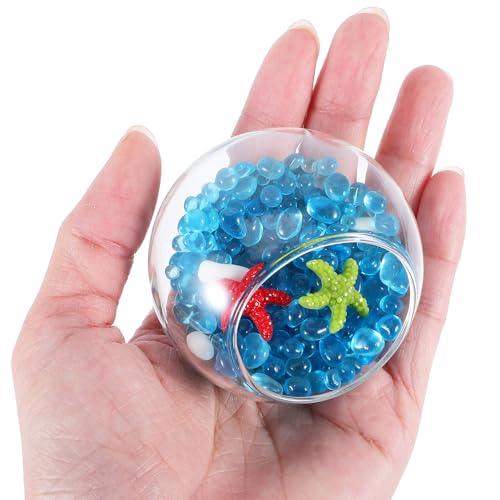 Fish Tank Ornament Aquarium Glass Shrimp Hideout Cave with Frosted Blue Glass Pebbles 50g and Red Decorations for Aquarium Landscaping and Shrimp Shelter