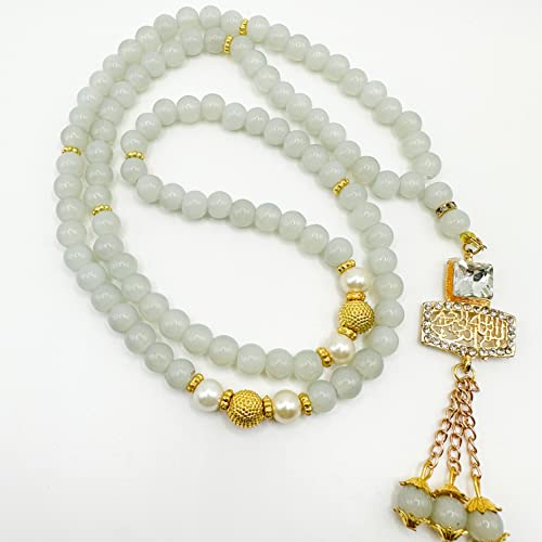 Real Light Grey Pearl Bismillah Islamic Prayer Beads, Natural Stone, 99 Beads, Tasbih, Misbaha, Tasbeeh, Rosary, Misbah, Tesbih, 6mm