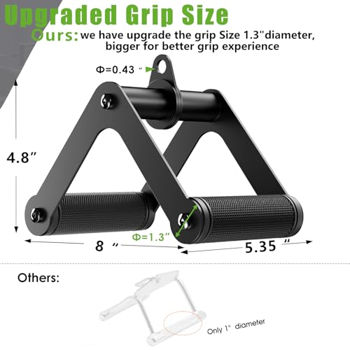 Double D Row Handle LAT Pulldown Attachments, 1.3 Inch Diameter Big Comfort Rubber Grip V Bar Attachmentt for Cable Machine Home Gym Accessory - color: Black Double D