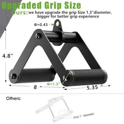 Double D Row Handle LAT Pulldown Attachments, 1.3 Inch Diameter Big Comfort Rubber Grip V Bar Attachmentt for Cable Machine Home Gym Accessory - color: Black Double D
