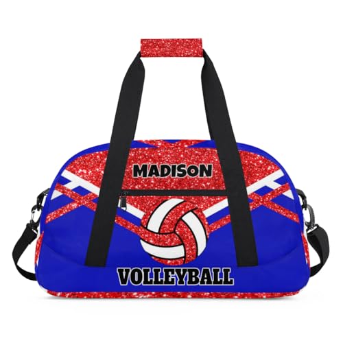 Custom Names Volleyball Bag, Personalized Name Gymnastics Sport Bag Women, Red Bling Glittering with Royal Blue (not real glitter) - color: Red Blue