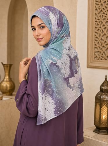 Printed Jersey Cotton Scarf for Women, Stretch Soft Hijab, Lightweight Breathable Head Wrap for All Seasons - color: Mctlp2538-c Pattern