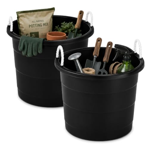 HOMZ Utility Tub, Storage Bucket with Rope Handles, 17 Gal, Black, 2 Pack | Portable Indoor & Outdoor Utility Tub for Kitchen, Laundry, Garden, Bathroom & Garage - color: Black