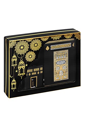 ihvan online Prayer Gift Box for Hajj and Umrah, Muslim Prayer Rug, Islamic Mat, Beads Tesbih, Holy Quran, Miswak, Muslim Kufi Hat, Islamic Deluxe Set for Ramadan & Eid Gift, Black/Set 2 - color: Black / Set 2