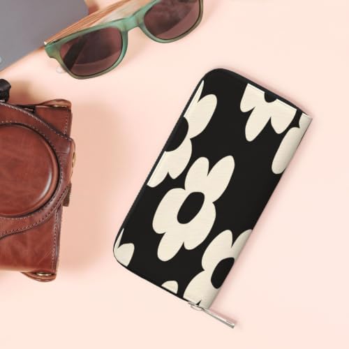 Flower Pattern PU Leather Long Wallet for Women Men, Zipper Clutch Wallet RFID Card Holder Organizer - color: Flower Pattern