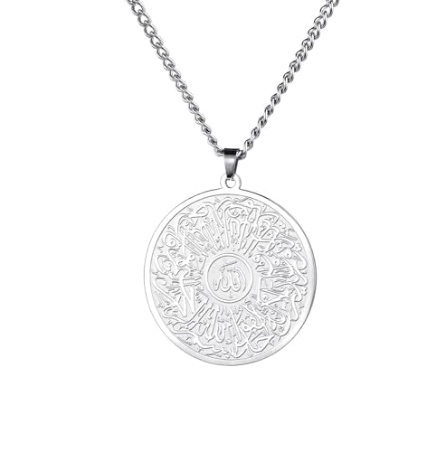 Islamic Ayatul Kursi Necklace Allah Pendant Quran Protection Asma - Ul - Husna Necklace Arabic Calligraphy Script Islam Eid Ramadan Gift Muslim Religious Jewelry Women Men - color: silver