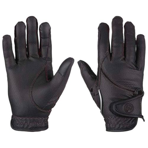 Ovation Unisex Tek-Flex Riding Gloves | Durable All-Season Leather Gloves with Touch Screen and Hook & Loop Wrist Closure - color: Black/Black, size: X-Large