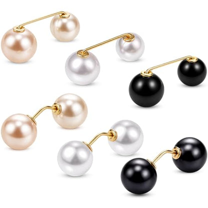 WILLBOND 6 Pcs Artificial Pearl Brooch Pins Sweater Shawl Safety Clips Dress Clips for Women - color: Gold, Black, White