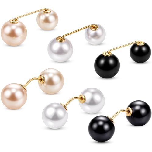 WILLBOND 6 Pcs Artificial Pearl Brooch Pins Sweater Shawl Safety Clips Dress Clips for Women - color: Gold, Black, White