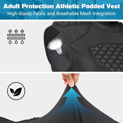 TUOY Adult Rib Chest Protector, New Version - Padded 5 Pads Baseball Football Lacrosse Rib Heart Sternum Guard - color: RY-black, size: Small