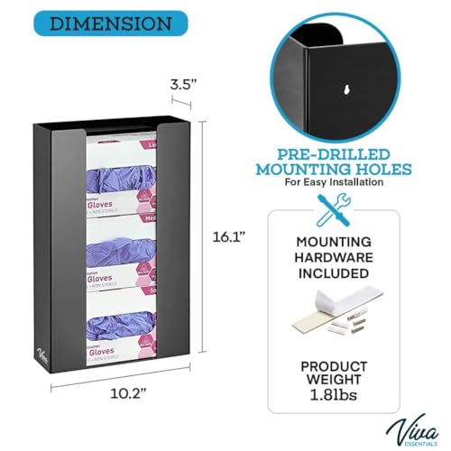 AdirMed VivaEssentials Triple Glove Box Holder, Wall Mount or Free Standing Black Acrylic Glove Holder - color: Black, style: Triple Box Capacity