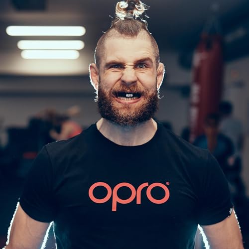 OPRO Snap-Fit Mouth Guard with Strap Instant Fit (Blue) Adult Boxing Mouthguard for MMA & Impact Sports, Impact-Resistant Football Mouth Guard for Sports, Hockey & Rugby - Includes Case - size: Adult (11+)
