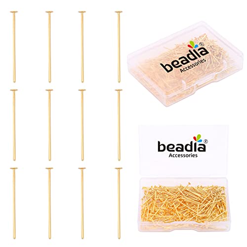 BEADIA 18K Gold Plated Flat Head Pins Non Tarnish 20mm 300pcs for Jewelry Making Findings - color: Flat Head Pins Gold, size: 20x0.7mm