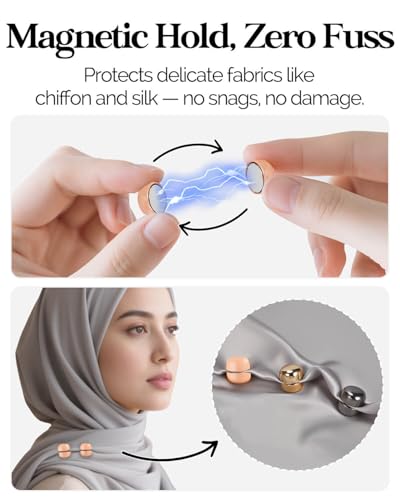 Strong Hijab Magnets, Pinless Magnetic Pins for Women, Multi-Use No Snag Pins for Hijab, Scarf, Shirts, Dress and Clothes with Gift Box - size: 12PCS