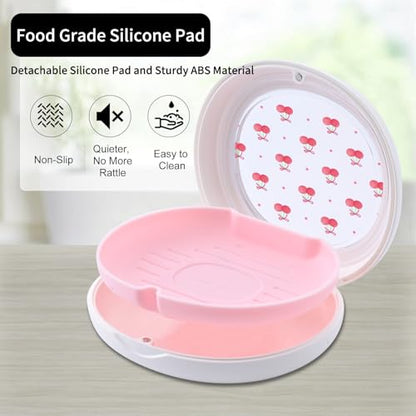 Cute Cherry Printed Retainer Case with Silicone Pad, Portable Slim Aligner Case Orthodontic Retainer Box, Denture Storage Container Travel Mouth Guard - color: Cute Cherry