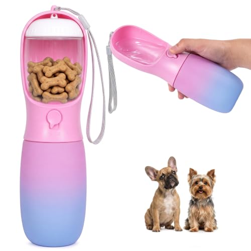 Dog Water Bottle Puppy Essentials, Portable Filtered Dispenser with Travel Dog Food Storage Container, Pet Supplies Gifts Stocking Stuffer Treat Pouches for Pet Training Outdoor Walking Hiking Camping - color: Blue & Pink, size: 19 oz